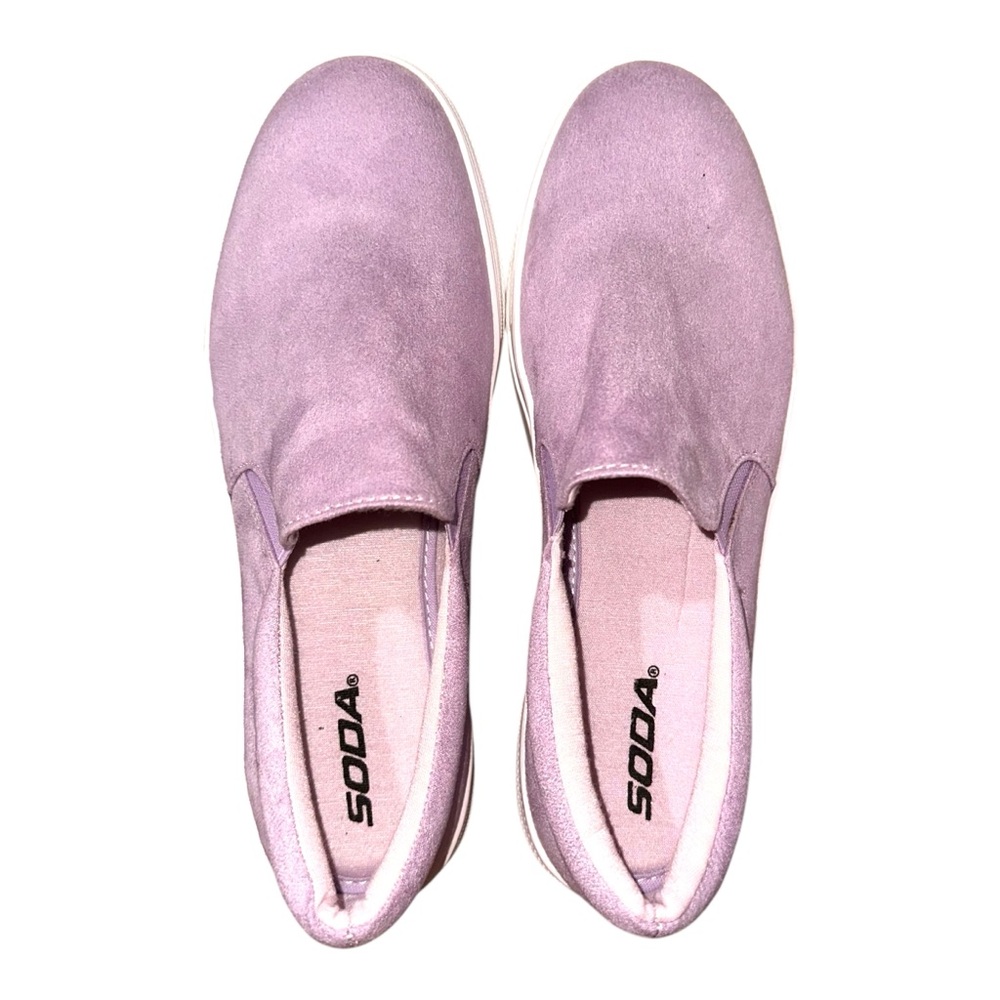 SODA Faux Suede Lavender Platform Slip-On Sneakers Women's Size 9